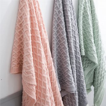 Throw Travel Blanket Sofa Throw Blanket Knitted Green Pink Grey Pom pom Ball Air Condition Blanket Diamond Acrylic 130x160cm