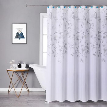 Blue Floral Waterproof Shower Curtain Liner