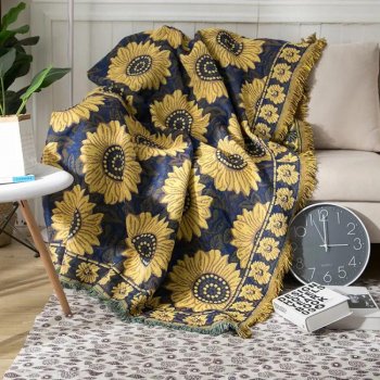 Blue Sunflower Cotton Throw Blanket - Rustic, Cozy, and Dustproof Cover