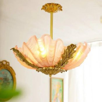 French Vintage Shell Glass Chandelier - Retro Luxury Bedroom Lamp