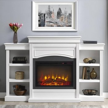 Electric Fireplace with Bookcase, Ultra-Bright LED Flames & Realistic Logs