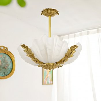 French Vintage Shell Glass Chandelier - Retro Luxury Bedroom Lamp