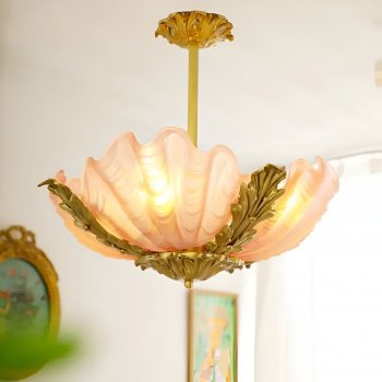 French Vintage Shell Glass Chandelier - Retro Luxury Bedroom Lamp