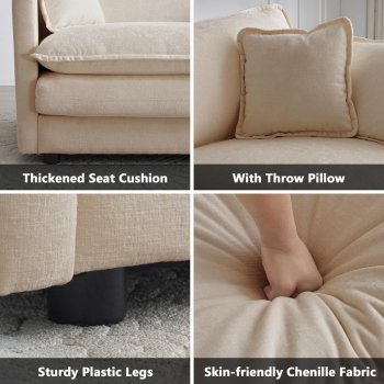 Modular L-Shaped Sectional Sofa with Movable Ottoman, 111.5-Inch Chenille Couch Set