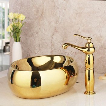 Golden Ceramic Bathroom Sink Set