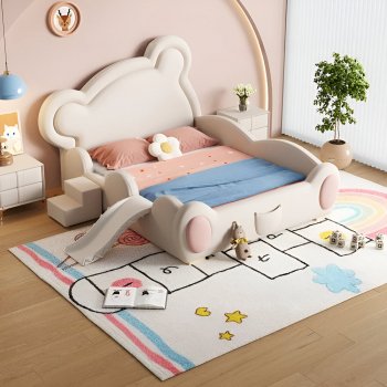 Modern Princess Twin and Queen Wood Bed Frame for Kids & Teens