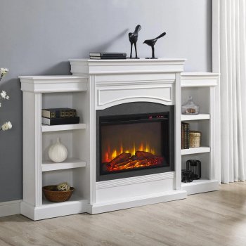 Electric Fireplace with Bookcase, Ultra-Bright LED Flames & Realistic Logs