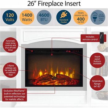 Electric Fireplace with Bookcase, Ultra-Bright LED Flames & Realistic Logs