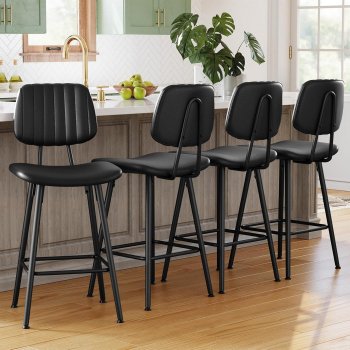 Set of 4 High Back Faux Leather Bar Stools