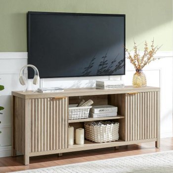 Fluted TV Stand with Storage for Living Room, Mid-Century Modern Entertainment Center