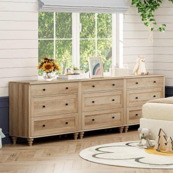 Oak 9-Drawer Dresser for Bedroom – Wide Chest Storage for Kids & Adults