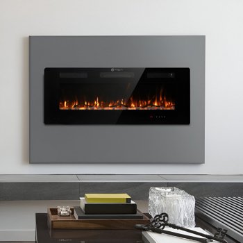 50-Inch Wall Mounted Electric Fireplace with Adjustable Flame Color & Timer