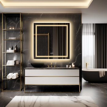 Smart Anti-Fog Square Bathroom Mirror with Dimmable LED Lights