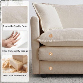 Modular L-Shaped Sectional Sofa with Movable Ottoman, 111.5-Inch Chenille Couch Set
