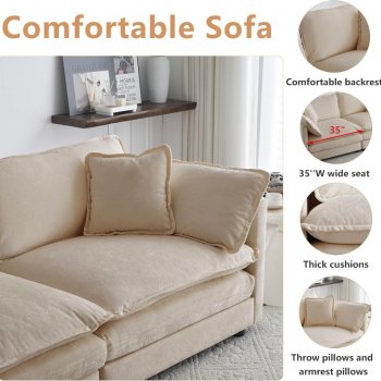 Modular L-Shaped Sectional Sofa with Movable Ottoman, 111.5-Inch Chenille Couch Set