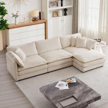 Modular L-Shaped Sectional Sofa with Movable Ottoman, 111.5-Inch Chenille Couch Set