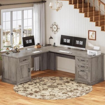 Spacious Farmhouse L-Shaped Executive Desk