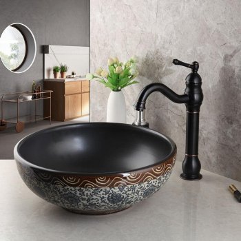 Hand-Painted Ceramic Basin Sink & Oil-Rubbed Bronze Faucet Set