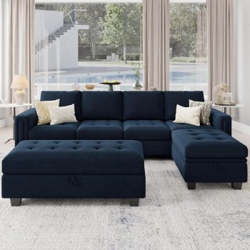 Velvet Convertible 4-Seat Sectional Sofa with Reversible Chaise & Storage Ottoman