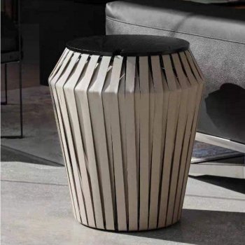 Elegant Leather Art Round Tea Table with Creative Storage