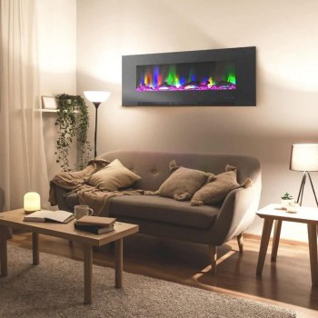 50-Inch Wall Mounted Electric Fireplace with Realistic Flames & Remote Control