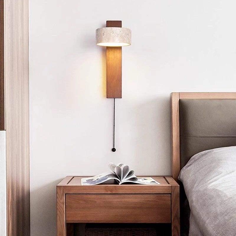 Elegant Rotating Wooden Wall Lamp with Adjustable Bedside Light and Cable Switch
