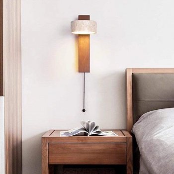 Elegant Rotating Wooden Wall Lamp with Adjustable Bedside Light and Cable Switch