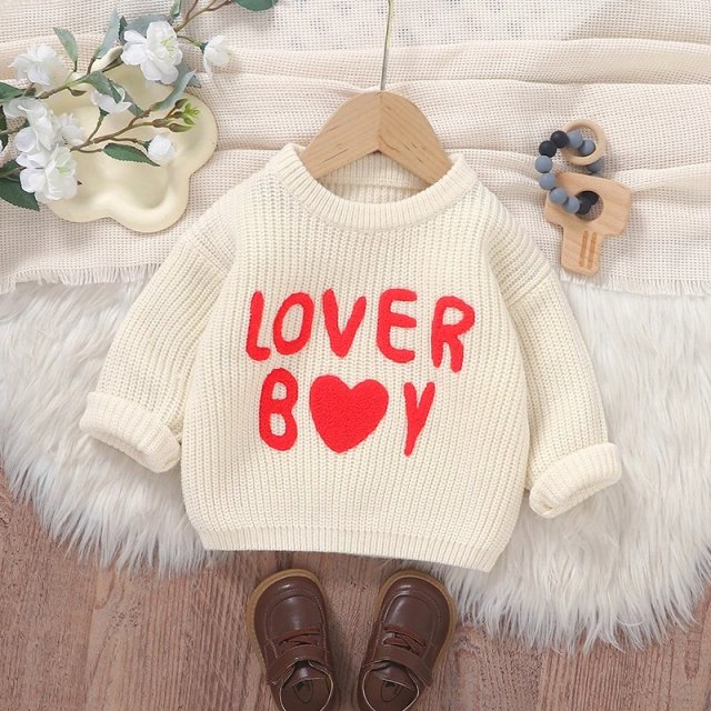 Knitted Baby Sweater - Warm Letter Pullover for Boys & Girls, Long Sleeve Winter Top