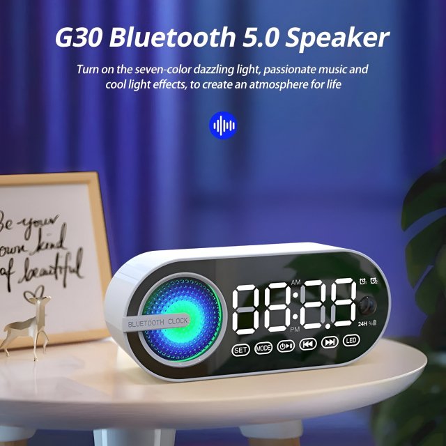 Wireless Bluetooth Speaker Alarm Clock with RGB LED Display and USB Charging - Image 4