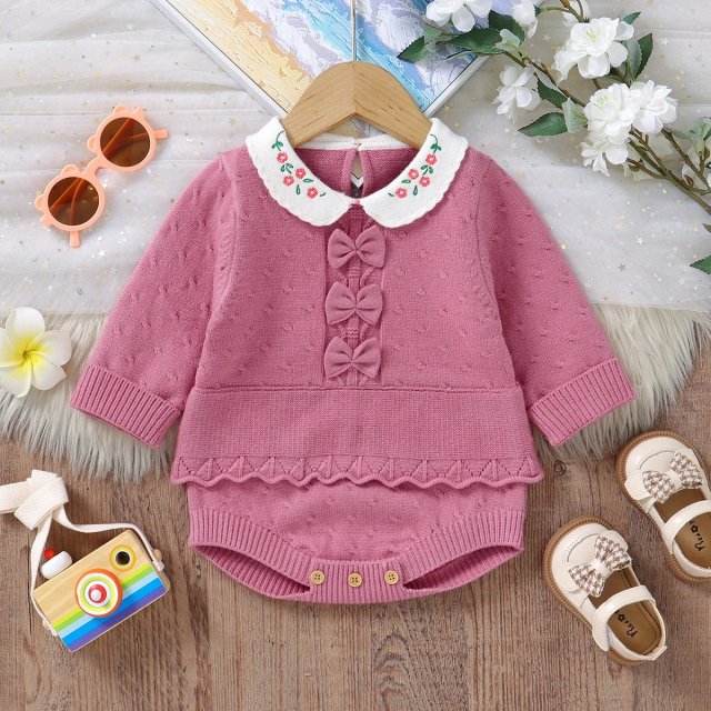 Autumn Knit Baby Bodysuit with Ruffles