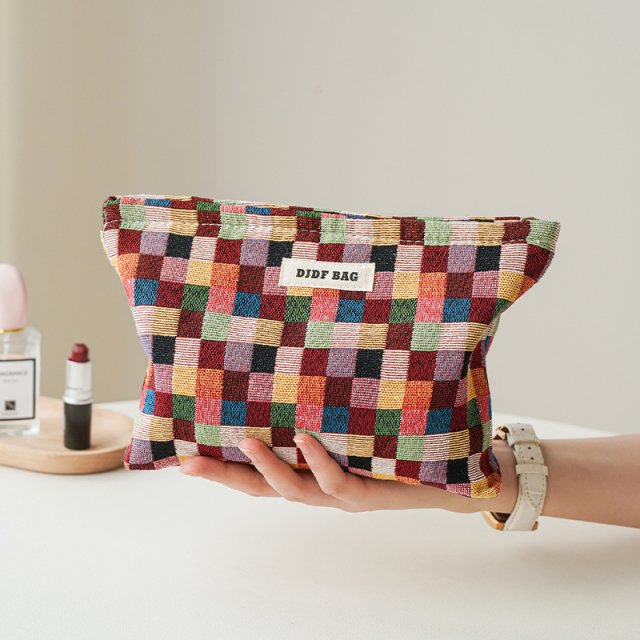 Colorful Checkered Large Capacity Makeup Bag - Image 4