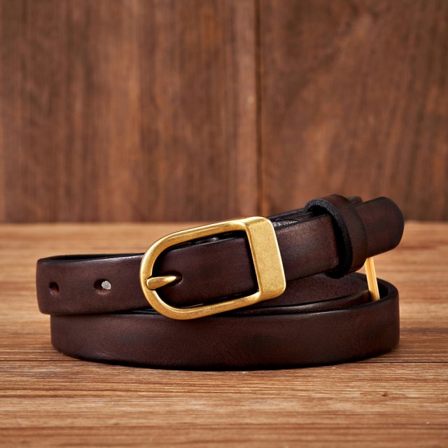 Classic Thin Leather Belt with Luxury Copper Buckle - 1.8cm Slim Waist Belt - Image 7