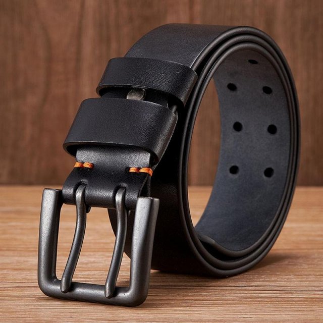 Men's Genuine Leather Belt – 4.3cm Double Pin Buckle, Premium Quality