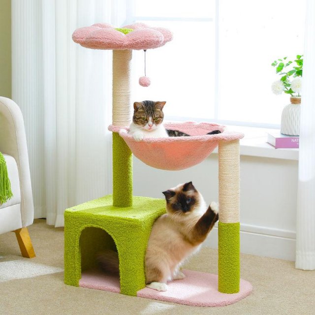 Flower Cat Tree Tower with Hammock, Sisal Scratching Posts & Cozy Condo