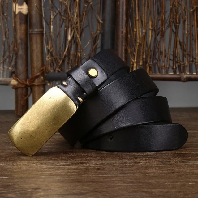 Fashion Men's Belt with Genuine Leather and Copper Buckle - Image 4