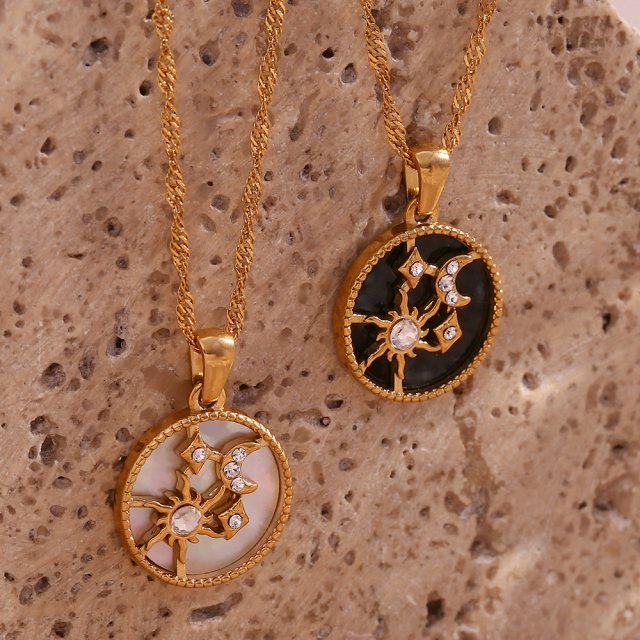 Gold Plated Stainless Steel Moon and Star Pendant Necklace - Image 5