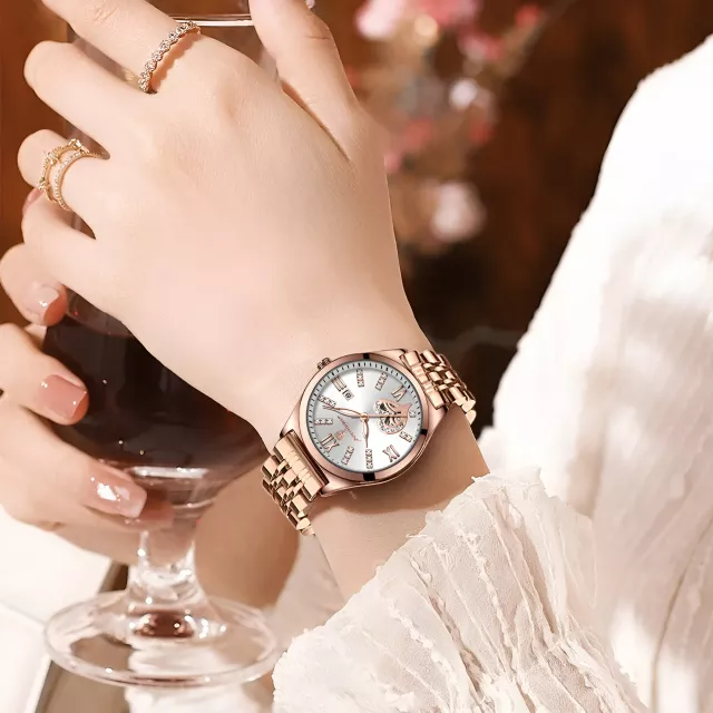 Fashion Rose Gold Stainless Steel Women's Waterproof Watch - Image 3