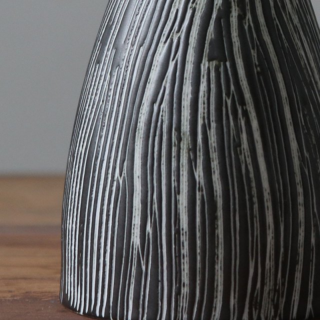 Striped Ceramic Vase - Japanese Style, Handcrafted Tabletop Flower Vase, Simple Decor - Image 6