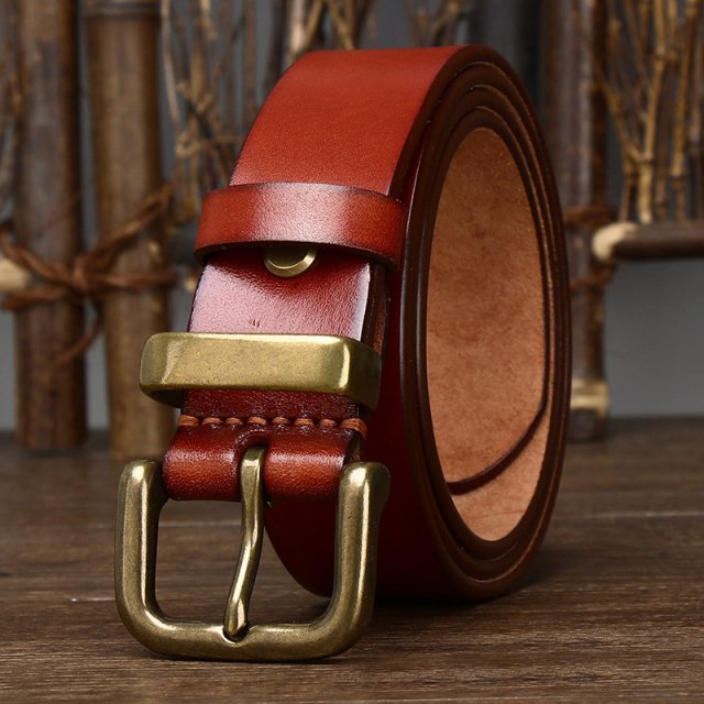 1.5" Genuine Leather Belt - Solid Cowhide with Copper Buckle - Image 6