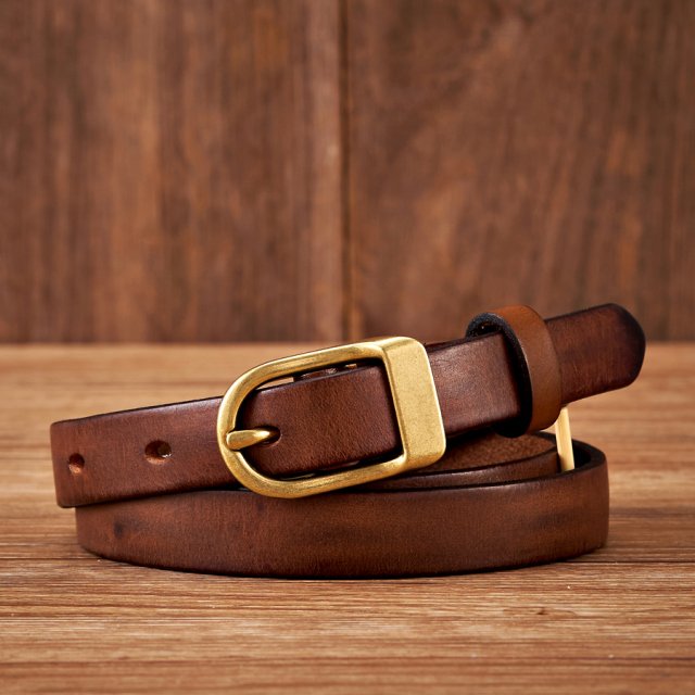 Classic Thin Leather Belt with Luxury Copper Buckle - 1.8cm Slim Waist Belt - Image 6