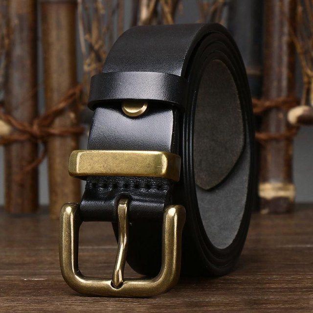 1.5" Genuine Leather Belt - Solid Cowhide with Copper Buckle