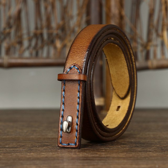 1.5CM Thin Leather Belt with Luxury Copper Buckle – Slim & Stylish Waist Belt - Image 4