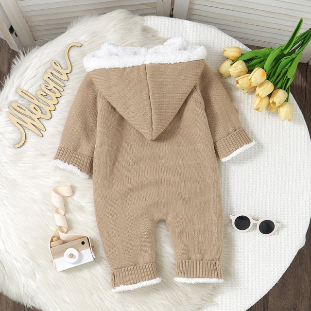 Newborn Knit Baby Romper Hooded Long Sleeve Winter Jumpsuit for 0-18M - Image 4