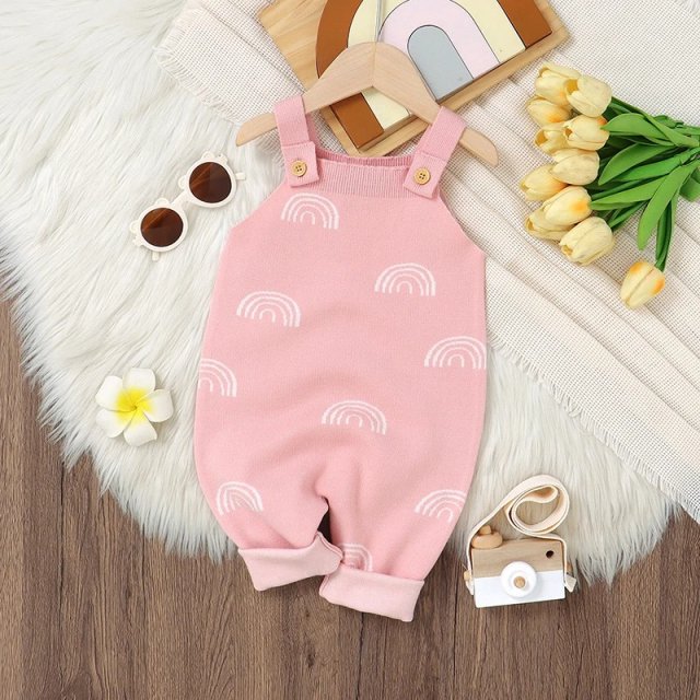 Pink Sleeveless Rainbow Sling Jumpsuit for Infants