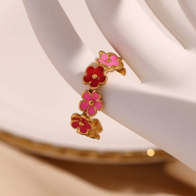 Colorful Enamel Flower Ring - Image 6