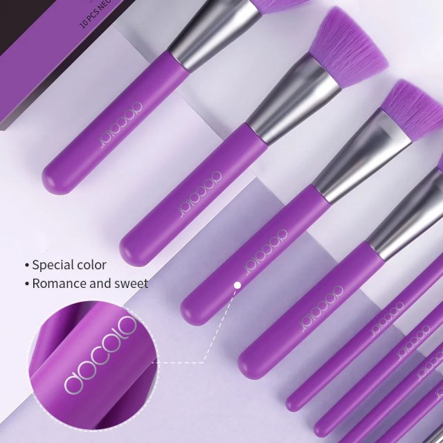 10-Piece Neon Purple Makeup Brush Set - Image 7