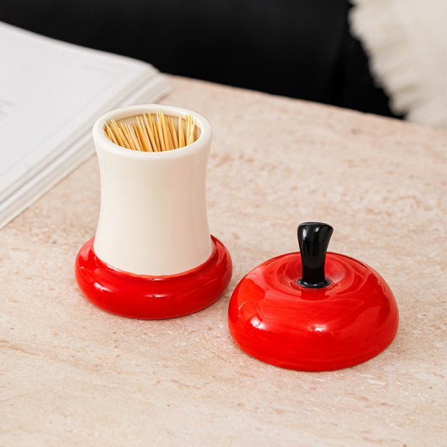 Creative Ceramic Apple Toothpick Holder with Lid - Image 6