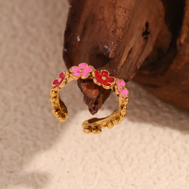 Colorful Enamel Flower Ring - Image 5