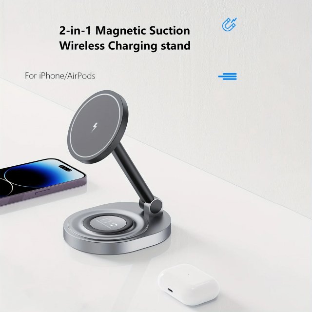 2-in-1 Magnetic Wireless Charger Stand Pad for iPhone, Apple Watch & AirPods - Image 4