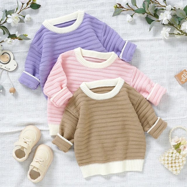 Baby Knit Sweater - Warm Long Sleeve Solid Pullover for Newborns & Infants